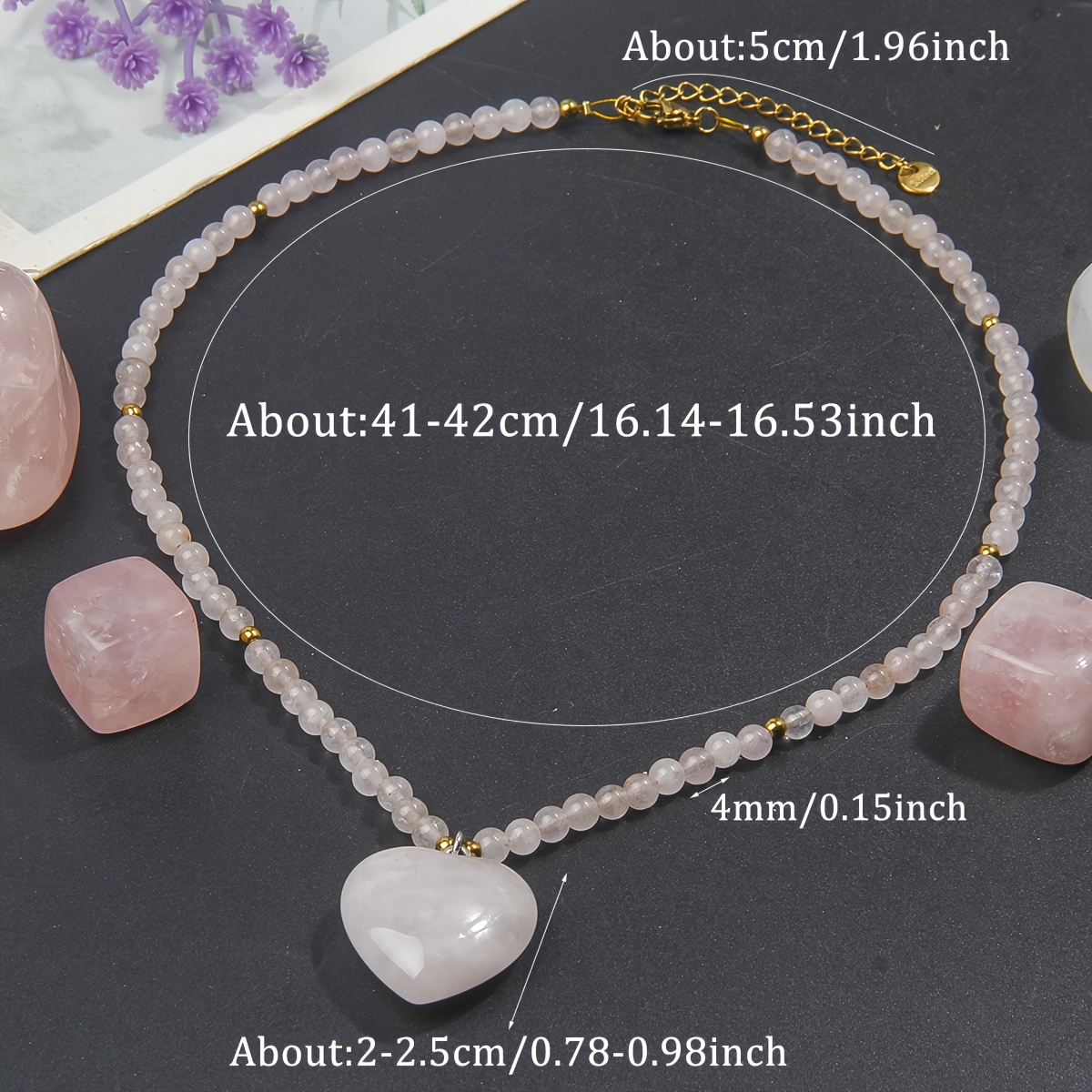 Bohemian Style White Crystal Heart Pendant Beaded Necklace